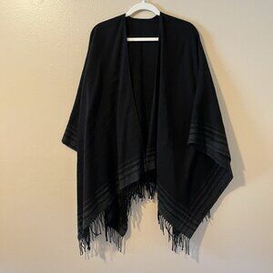 Shawl Wrap Poncho Wool Blend Uniqlo Fringe Western Warm OS Blanket Overcoat